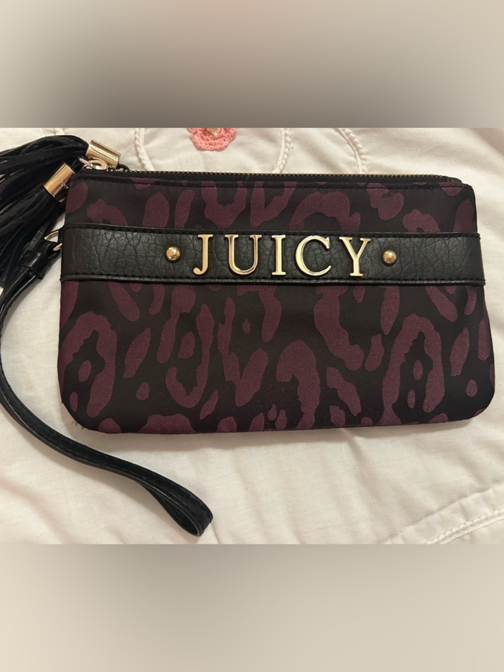 Juicy Couture Black and Purple Leopard Print Wristlet